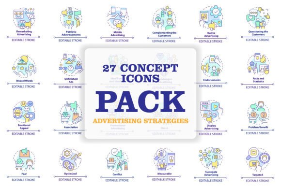Advertising Strategies Concept Icons Set for Handmade Creations