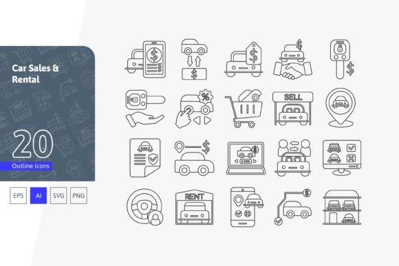 Car Sales and Rental Icons for Embroidery Projects