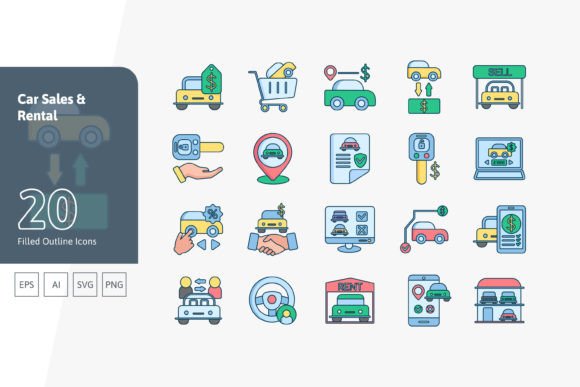 Car Sales and Rental Icons for Local Business Branding
