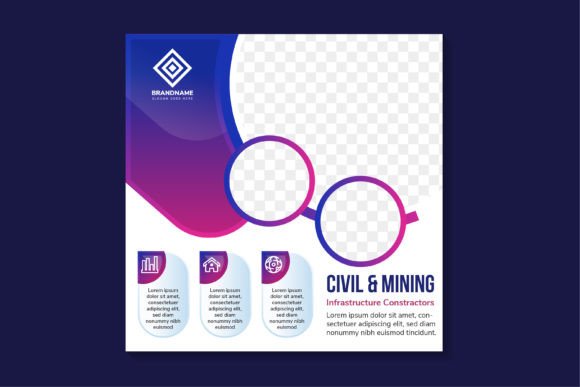 Civil and Mining Square Banner Graphics for Social Media Templates