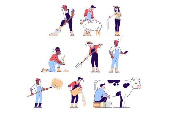Farming Flat Vector Illustrations Set for Graphics and Digital Products