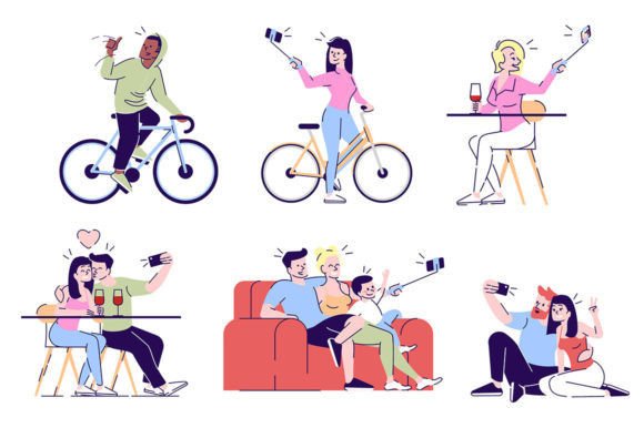 Friends Selfie Vector Illustration Set for Crafting and Design