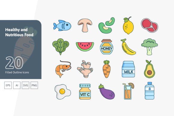 Healthy and Nutritious Food Icons for Commercial Design