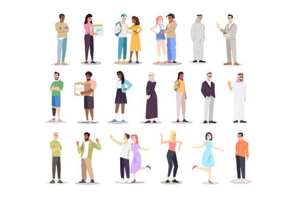 Multicultural Group Color Character Set Graphics