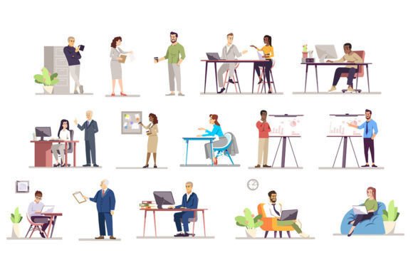 Office Workers Flat Vector Illustrations for Modern Design Projects